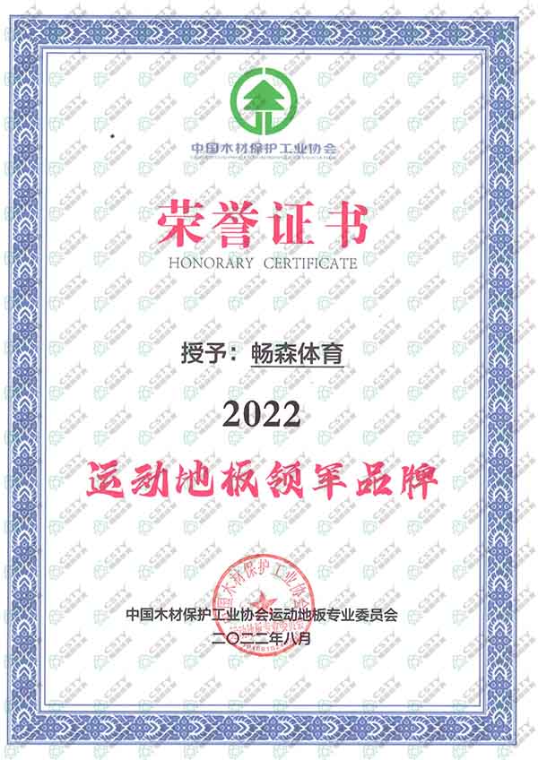 運(yùn)動(dòng)地板領(lǐng)軍品牌證書